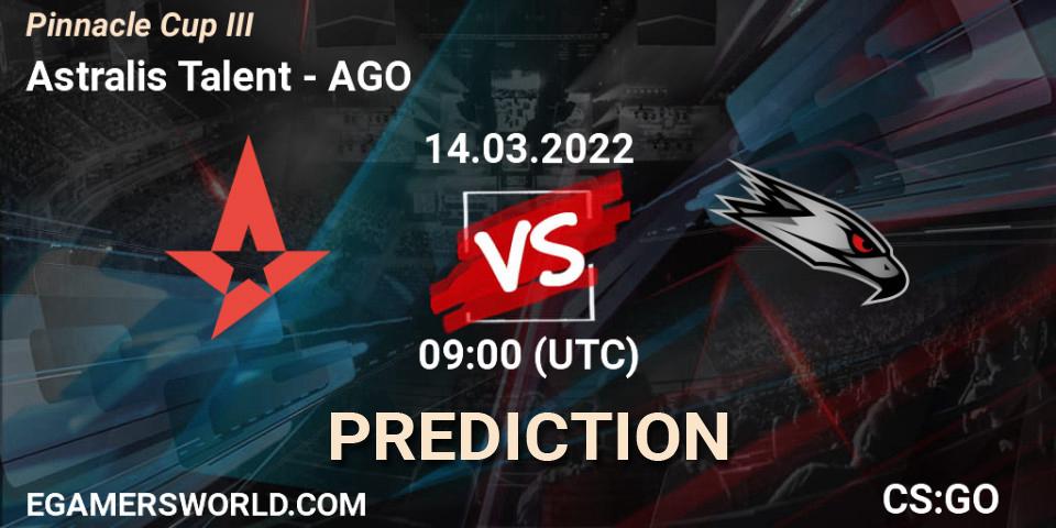 Prognoza Astralis Talent - AGO. 14.03.2022 at 09:00, Counter-Strike (CS2), Pinnacle Cup #3