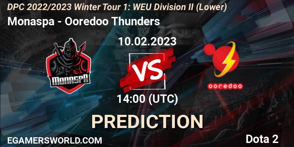 Prognoza Monaspa - Ooredoo Thunders. 10.02.23, Dota 2, DPC 2022/2023 Winter Tour 1: WEU Division II (Lower)