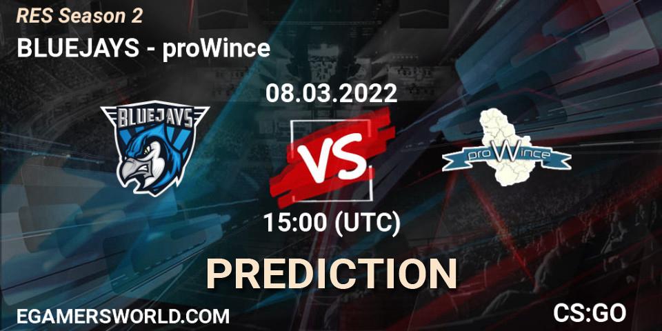 Prognoza BLUEJAYS - proWince. 08.03.2022 at 15:00, Counter-Strike (CS2), RES Season 2