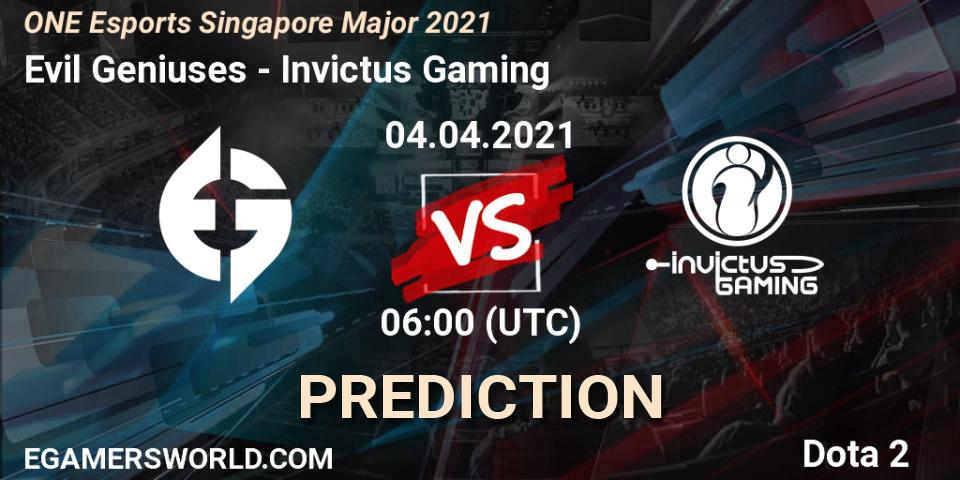 Prognoza Evil Geniuses - Invictus Gaming. 04.04.2021 at 06:46, Dota 2, ONE Esports Singapore Major 2021