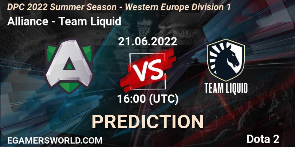 Prognoza Alliance - Team Liquid. 21.06.2022 at 18:00, Dota 2, DPC WEU 2021/2022 Tour 3: Division I