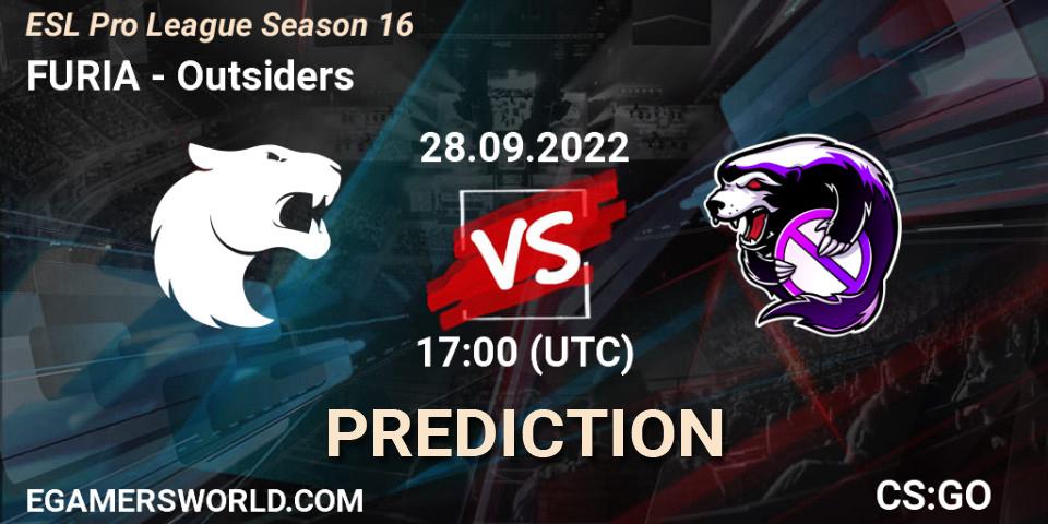 Prognoza FURIA - Outsiders. 28.09.2022 at 13:30, Counter-Strike (CS2), ESL Pro League Season 16