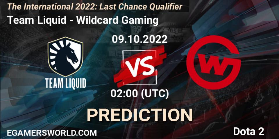 Prognoza Team Liquid - Wildcard Gaming. 09.10.2022 at 02:01, Dota 2, The International 2022: Last Chance Qualifier