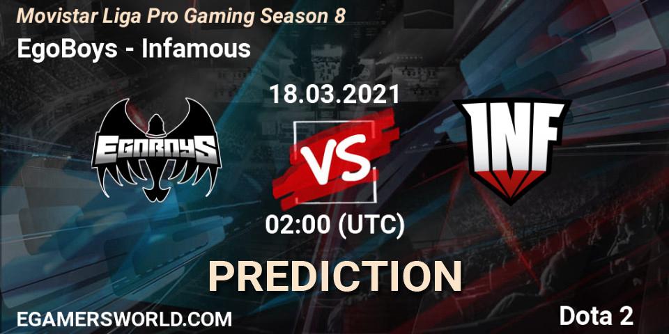 Prognoza EgoBoys - Infamous. 18.03.2021 at 02:21, Dota 2, Movistar Liga Pro Gaming Season 8