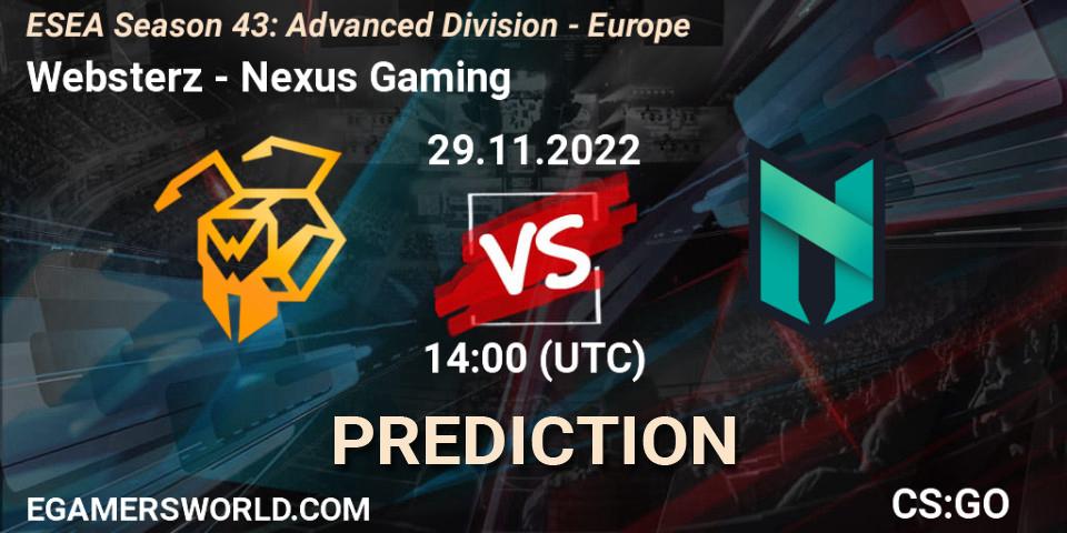 Prognoza Websterz - Nexus Gaming. 29.11.22, CS2 (CS:GO), ESEA Season 43: Advanced Division - Europe