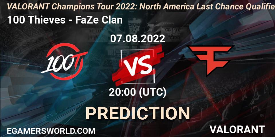 Prognoza 100 Thieves - FaZe Clan. 07.08.2022 at 20:00, VALORANT, VCT 2022: North America Last Chance Qualifier