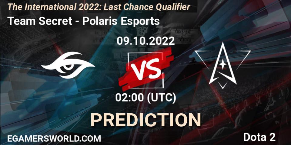 Prognoza Team Secret - Polaris Esports. 09.10.2022 at 02:01, Dota 2, The International 2022: Last Chance Qualifier
