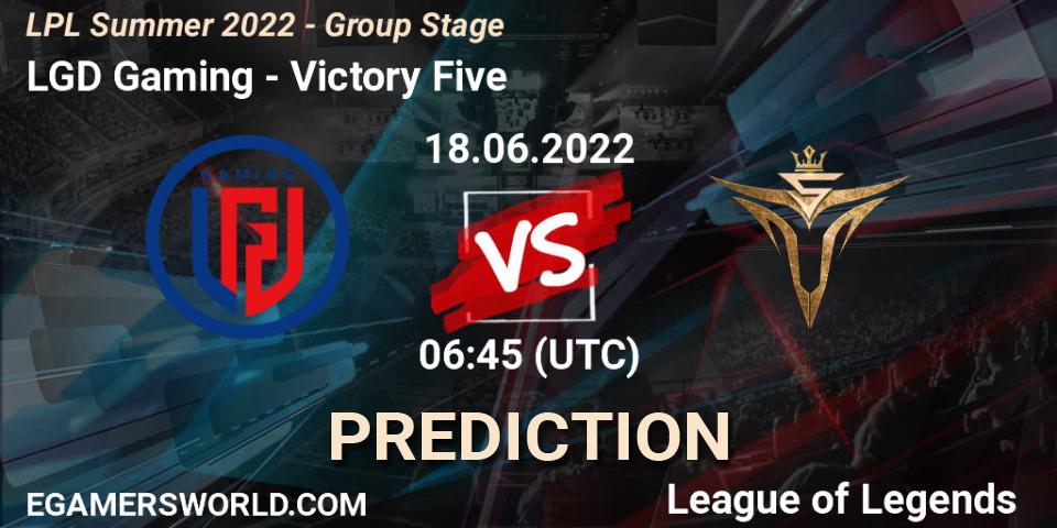 Prognoza LGD Gaming - Victory Five. 18.06.2022 at 06:45, LoL, LPL Summer 2022 - Group Stage
