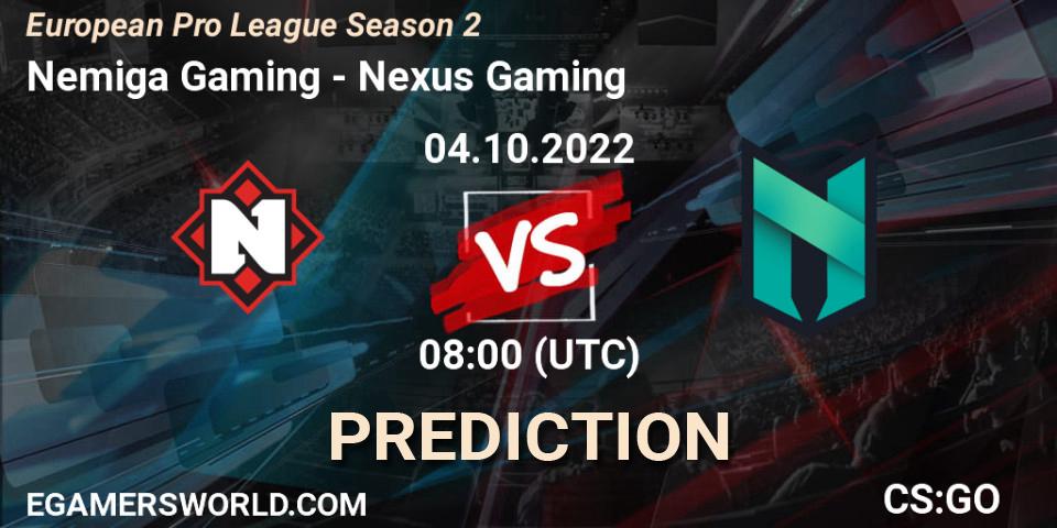 Prognoza Nemiga Gaming - Nexus Gaming. 04.10.2022 at 08:00, Counter-Strike (CS2), European Pro League Season 2