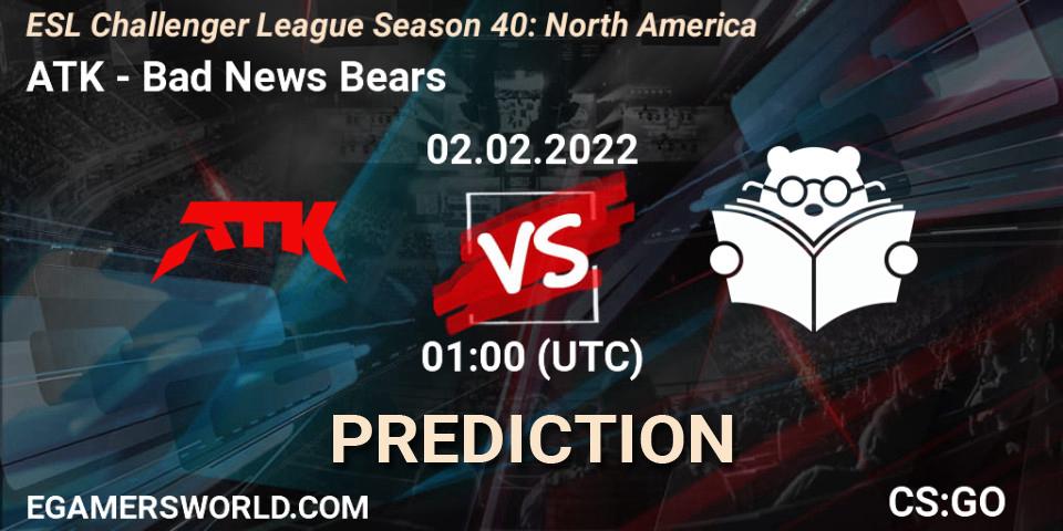Prognoza ATK - Bad News Bears. 02.02.2022 at 01:00, Counter-Strike (CS2), ESL Challenger League Season 40: North America