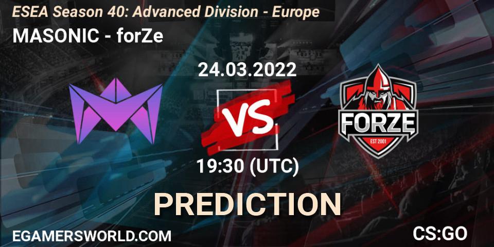 Prognoza MASONIC - forZe. 25.03.2022 at 18:00, Counter-Strike (CS2), ESEA Season 40: Advanced Division - Europe