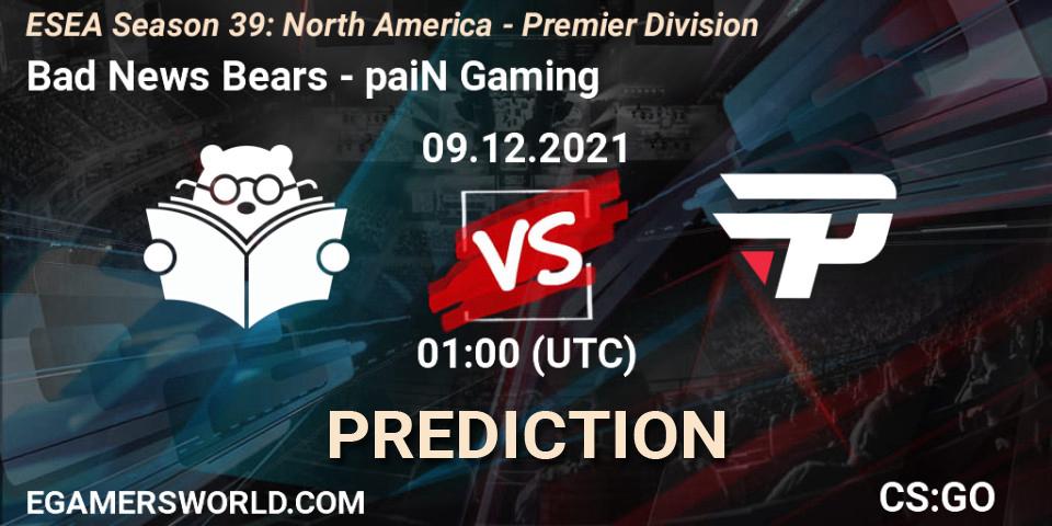 Prognoza Bad News Bears - paiN Gaming. 09.12.2021 at 01:00, Counter-Strike (CS2), ESEA Season 39: North America - Premier Division