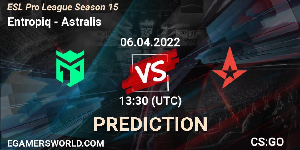 Prognoza Entropiq - Astralis. 06.04.2022 at 13:30, Counter-Strike (CS2), ESL Pro League Season 15
