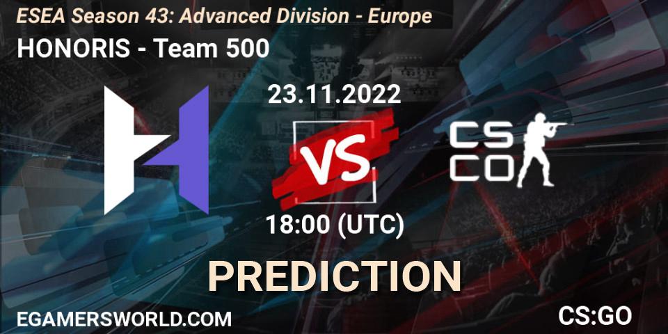 Prognoza HONORIS - Team 500. 23.11.22, CS2 (CS:GO), ESEA Season 43: Advanced Division - Europe