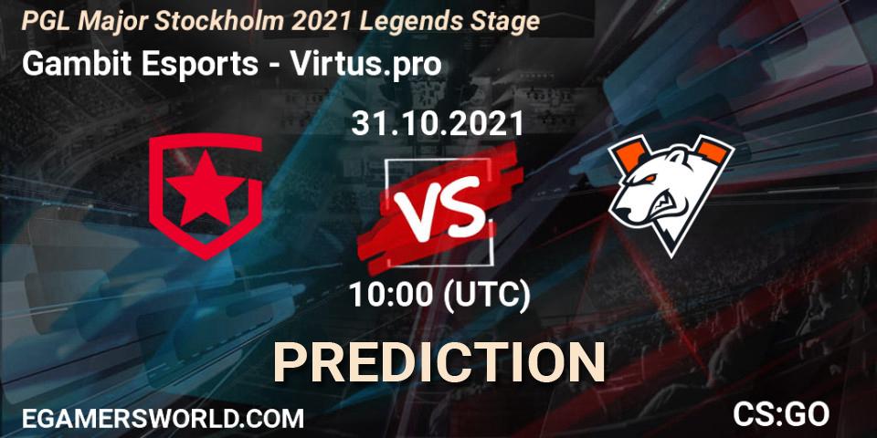 Prognoza Gambit Esports - Virtus.pro. 31.10.21, CS2 (CS:GO), PGL Major Stockholm 2021 Legends Stage