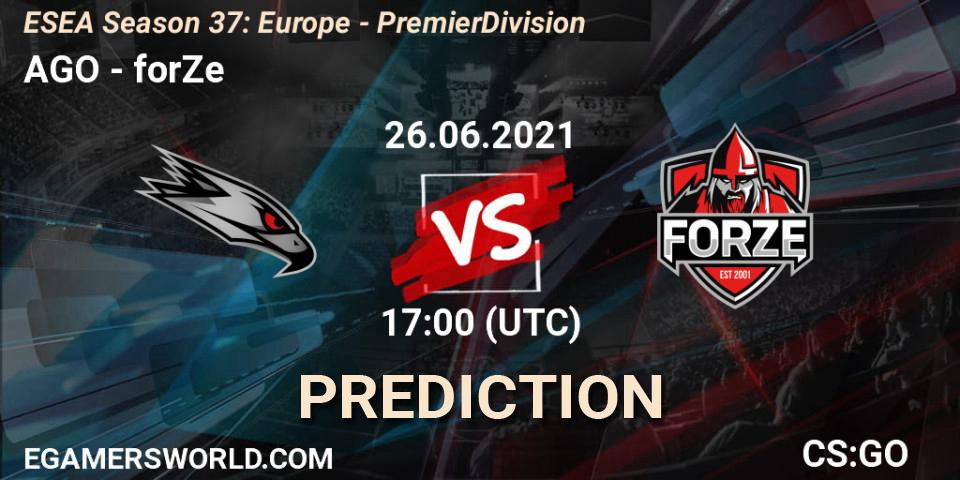 Prognoza AGO - forZe. 26.06.2021 at 17:00, Counter-Strike (CS2), ESEA Season 37: Europe - Premier Division