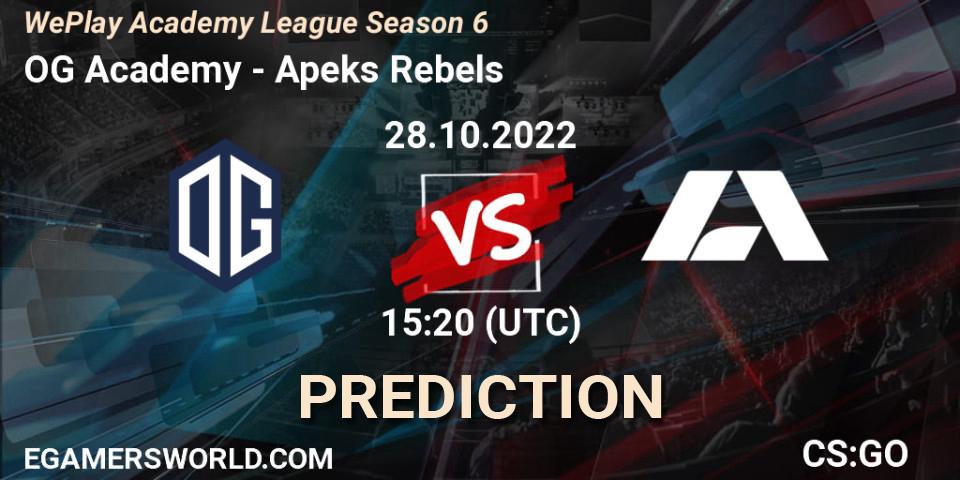 Prognoza OG Academy - Apeks Rebels. 27.10.2022 at 16:30, Counter-Strike (CS2), WePlay Academy League Season 6