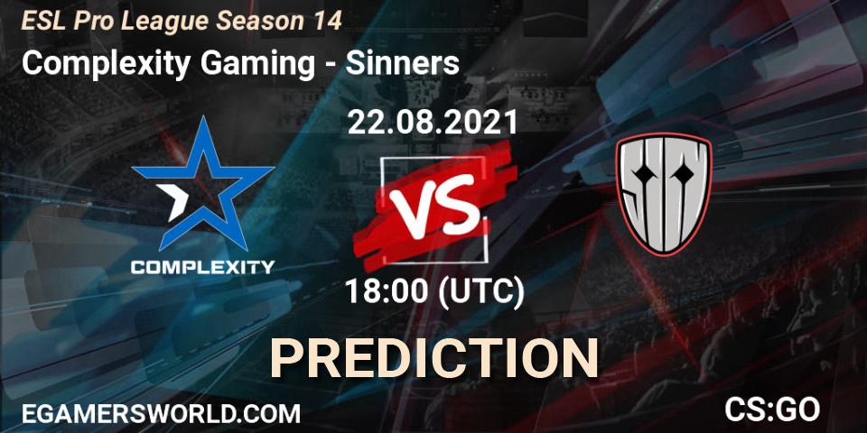 Prognoza Complexity Gaming - Sinners. 22.08.2021 at 18:40, Counter-Strike (CS2), ESL Pro League Season 14