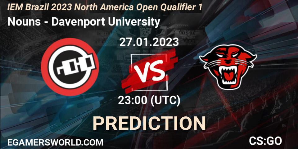 Prognoza Nouns - Davenport University. 27.01.2023 at 23:00, Counter-Strike (CS2), IEM Brazil Rio 2023 North America Open Qualifier 1