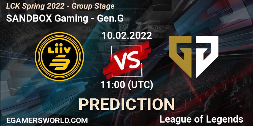Prognoza SANDBOX Gaming - Gen.G. 10.02.2022 at 10:50, LoL, LCK Spring 2022 - Group Stage