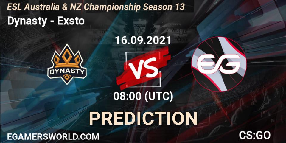 Prognoza Dynasty - Exsto. 16.09.21, CS2 (CS:GO), ESL Australia & NZ Championship Season 13