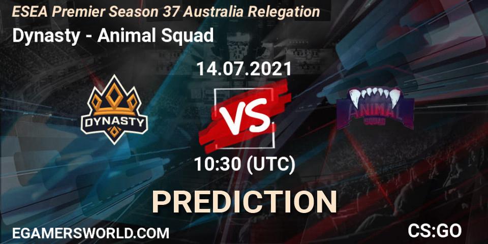 Prognoza Dynasty - Animal Squad. 14.07.2021 at 11:00, Counter-Strike (CS2), ESEA Premier Season 37 Australia Relegation