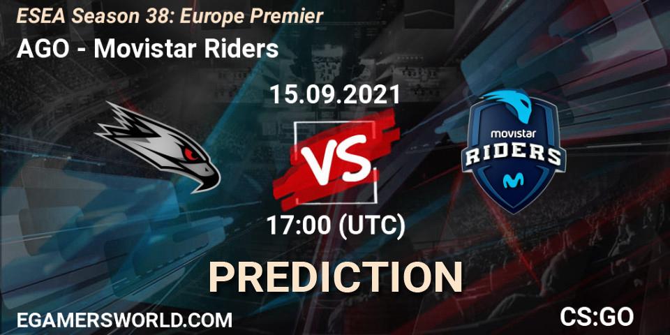 Prognoza AGO - Movistar Riders. 15.09.2021 at 17:05, Counter-Strike (CS2), ESEA Season 38: Europe Premier