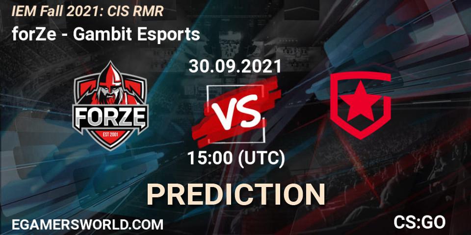 Prognoza forZe - Gambit Esports. 30.09.2021 at 16:15, Counter-Strike (CS2), IEM Fall 2021: CIS RMR