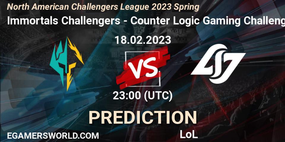 Prognoza Immortals Challengers - Counter Logic Gaming Challengers. 18.02.23, LoL, NACL 2023 Spring - Group Stage