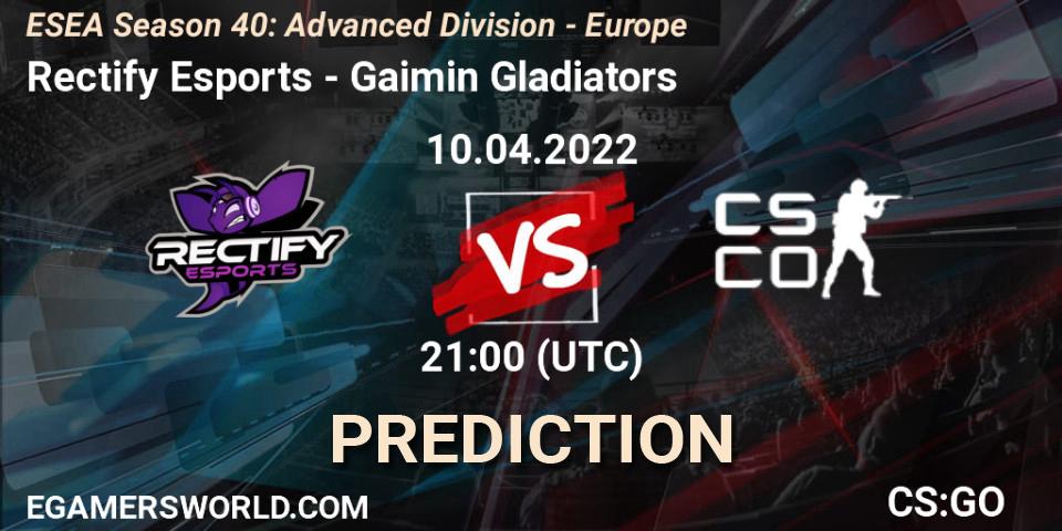 Prognoza Rectify Esports - Gaimin Gladiators. 10.04.2022 at 20:00, Counter-Strike (CS2), ESEA Season 40: Advanced Division - Europe