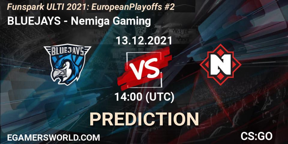 Prognoza BLUEJAYS - Nemiga Gaming. 13.12.2021 at 14:00, Counter-Strike (CS2), Funspark ULTI 2021: European Playoffs #2