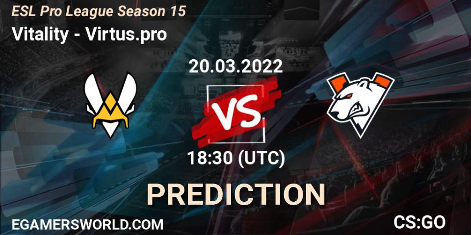 Prognoza Vitality - Outsiders. 20.03.2022 at 19:00, Counter-Strike (CS2), ESL Pro League Season 15