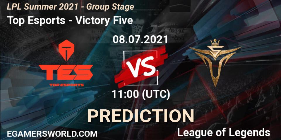 Prognoza Top Esports - Victory Five. 08.07.2021 at 11:00, LoL, LPL Summer 2021 - Group Stage