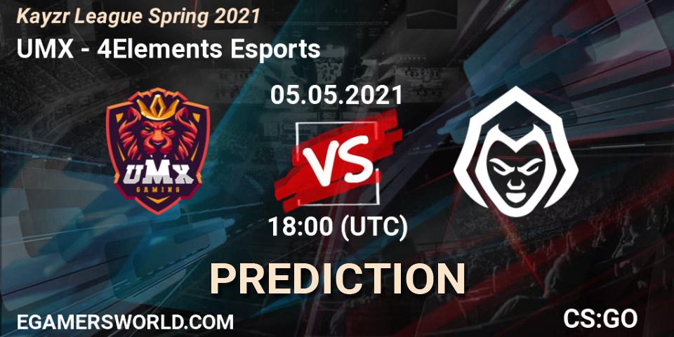 Prognoza UMX - 4Elements Esports. 05.05.2021 at 18:00, Counter-Strike (CS2), Kayzr League Spring 2021