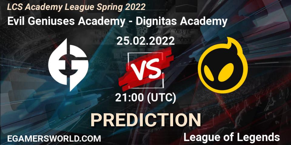Prognoza Evil Geniuses Academy - Dignitas Academy. 25.02.22, LoL, LCS Academy League Spring 2022