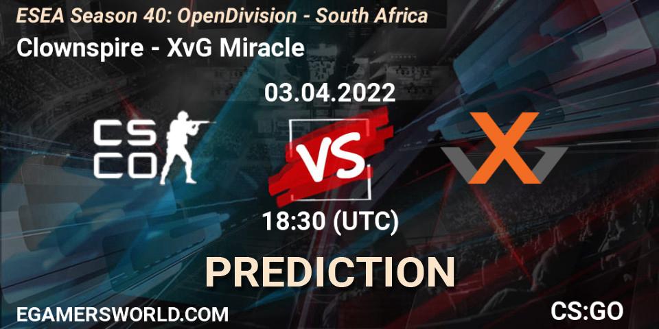 Prognoza Clownspire - XvG Miracle. 03.04.22, CS2 (CS:GO), ESEA Season 40: Open Division - South Africa