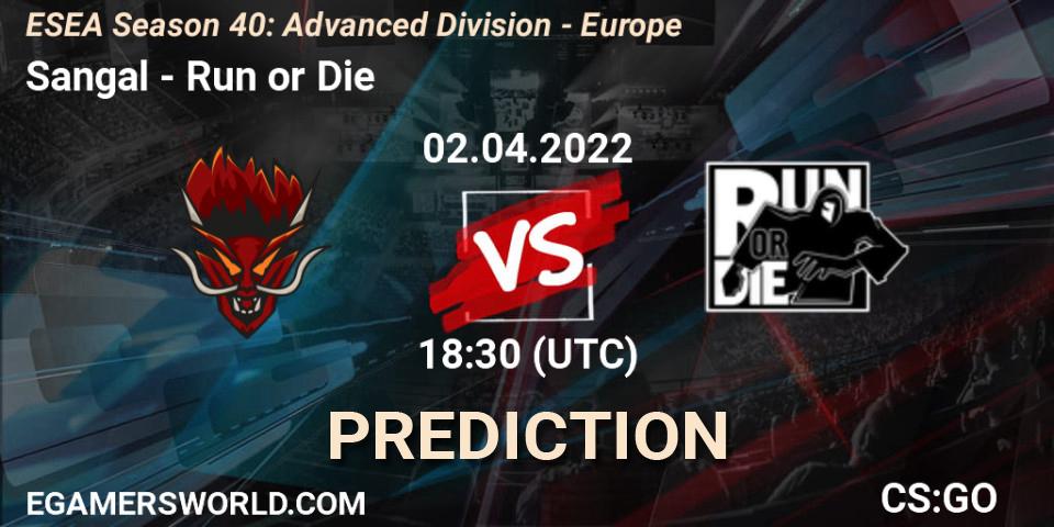 Prognoza Sangal - Run or Die. 02.04.2022 at 18:15, Counter-Strike (CS2), ESEA Season 40: Advanced Division - Europe