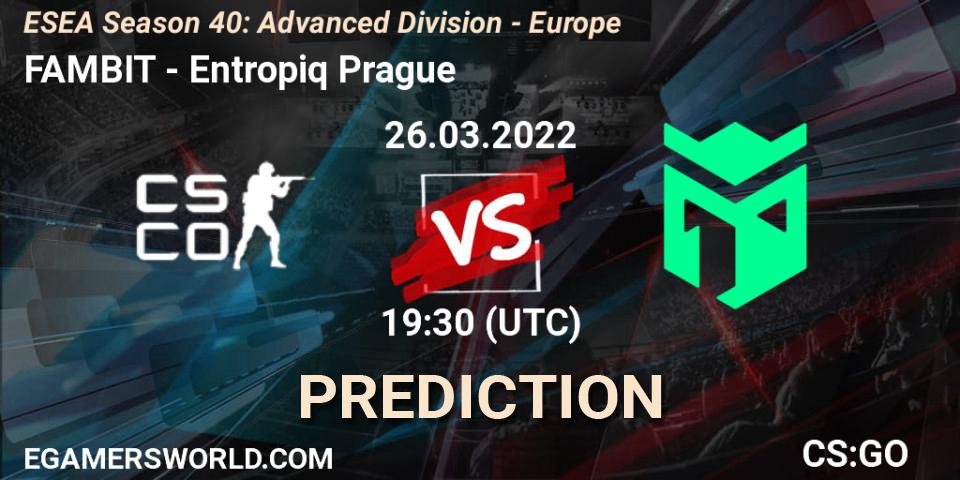 Prognoza FAMBIT - Entropiq Prague. 26.03.2022 at 18:00, Counter-Strike (CS2), ESEA Season 40: Advanced Division - Europe