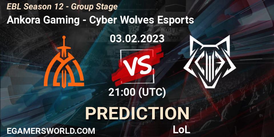 Prognoza Ankora Gaming - Cyber Wolves Esports. 03.02.2023 at 21:00, LoL, EBL Season 12 - Group Stage