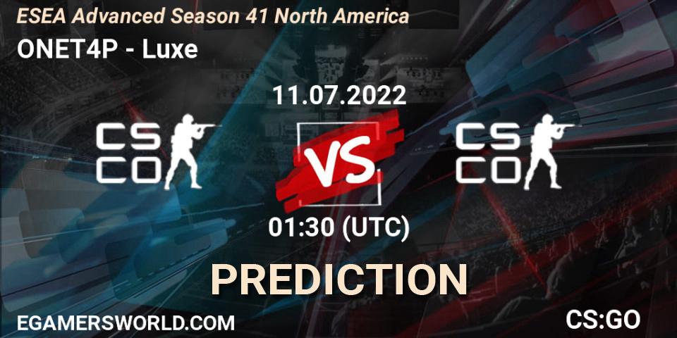 Prognoza ONET4P - Luxe. 11.07.2022 at 01:00, Counter-Strike (CS2), ESEA Advanced Season 41 North America