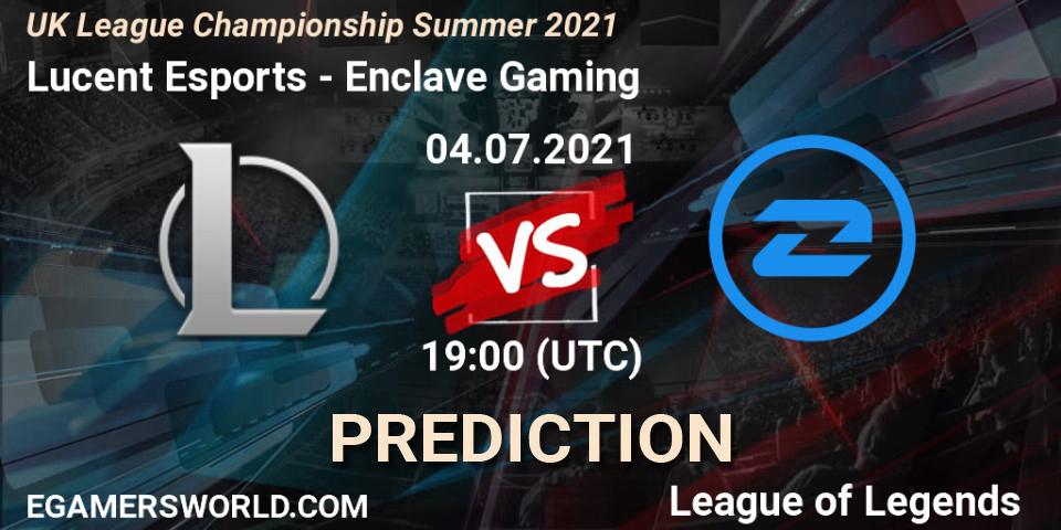 Prognoza Lucent Esports - Enclave Gaming. 04.07.2021 at 19:00, LoL, UK League Championship Summer 2021