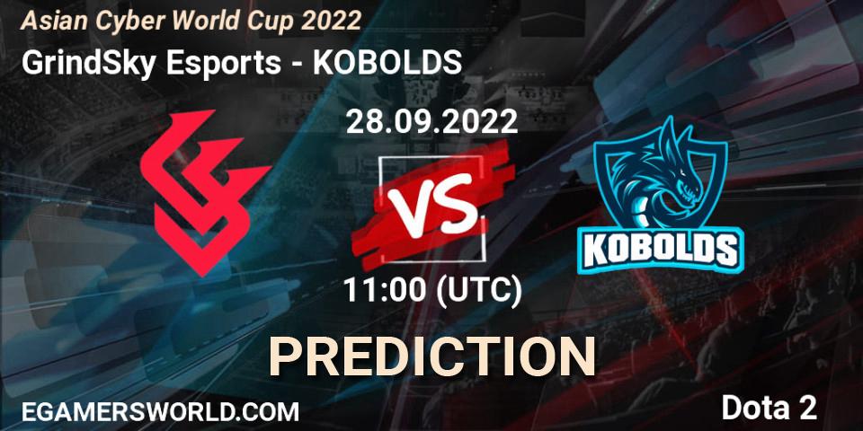 Prognoza GrindSky Esports - KOBOLDS. 28.09.2022 at 10:19, Dota 2, Asian Cyber World Cup 2022