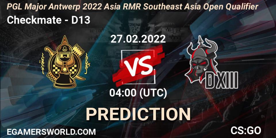 Prognoza Checkmate - D13. 27.02.2022 at 04:10, Counter-Strike (CS2), PGL Major Antwerp 2022 Asia RMR Southeast Asia Open Qualifier