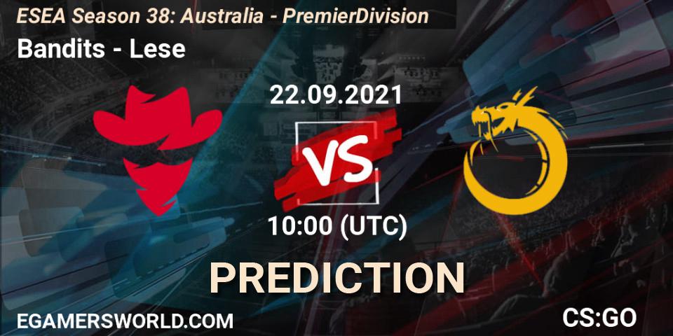 Prognoza Bandits - Lese. 22.09.2021 at 10:00, Counter-Strike (CS2), ESEA Season 38: Australia - Premier Division