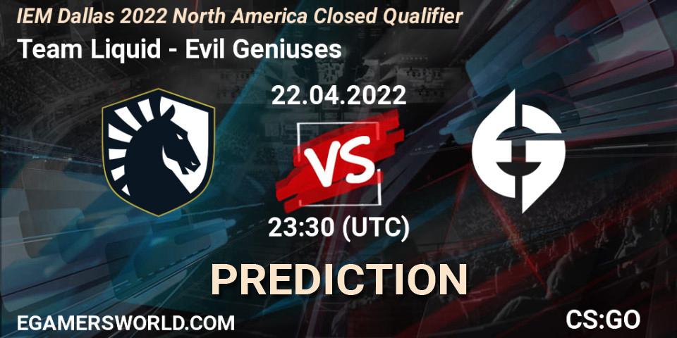 Prognoza Team Liquid - Evil Geniuses. 22.04.2022 at 23:30, Counter-Strike (CS2), IEM Dallas 2022 North America Closed Qualifier