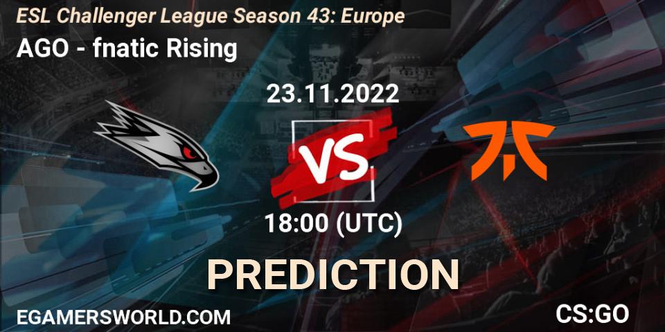 Prognoza AGO - fnatic Rising. 23.11.2022 at 18:00, Counter-Strike (CS2), ESL Challenger League Season 43: Europe