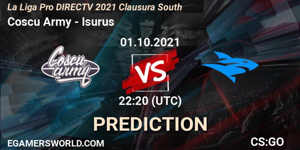 Prognoza Coscu Army - Isurus. 01.10.2021 at 22:00, Counter-Strike (CS2), La Liga Season 4: Sur Pro Division - Clausura