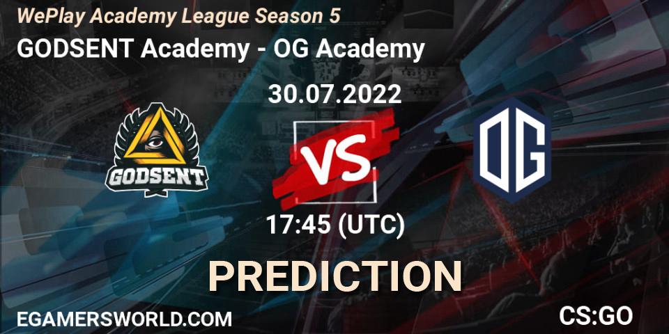 Prognoza GODSENT Academy - OG Academy. 30.07.2022 at 17:45, Counter-Strike (CS2), WePlay Academy League Season 5