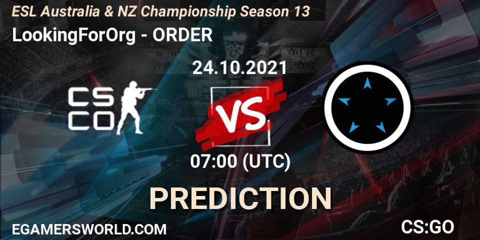 Prognoza LookingForOrg - ORDER. 24.10.2021 at 07:00, Counter-Strike (CS2), ESL Australia & NZ Championship Season 13