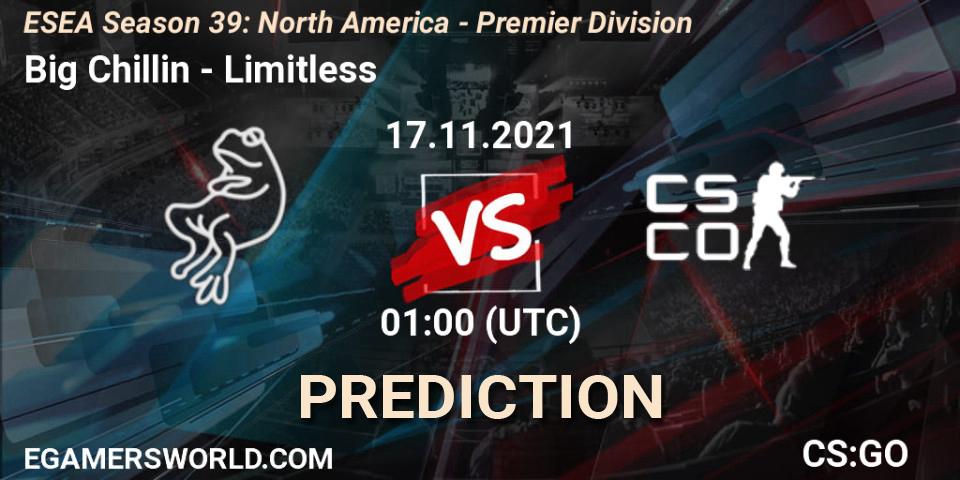Prognoza Big Chillin - Limitless. 17.11.2021 at 01:00, Counter-Strike (CS2), ESEA Season 39: North America - Premier Division